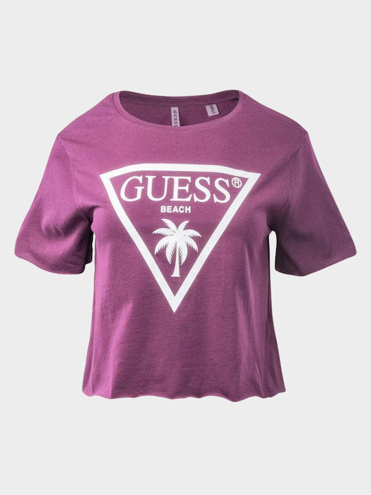 Guess Γυναικείο Crop T-shirt Purple