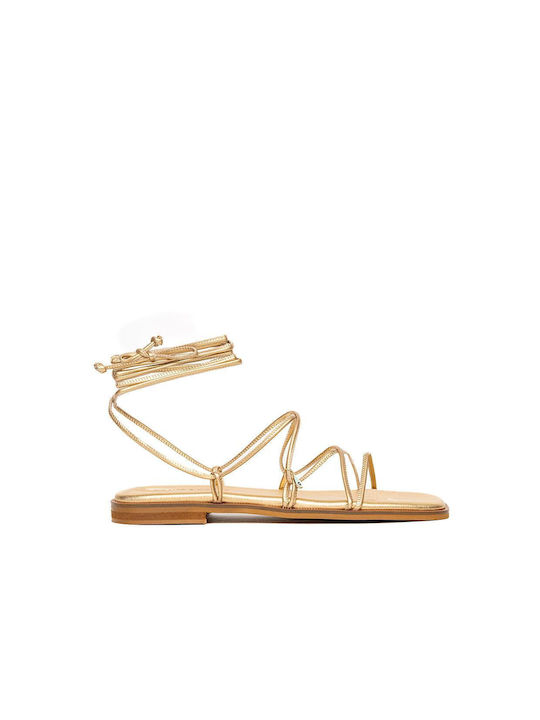 Komis & Komis Damen Flache Sandalen in Gold Farbe