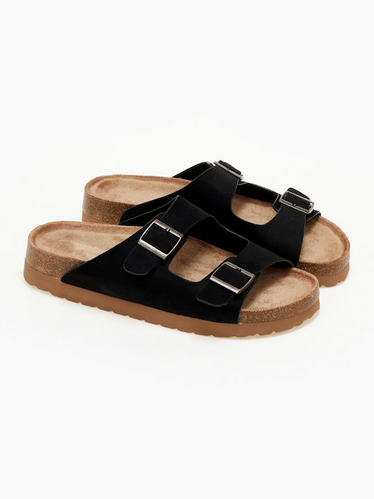 Double Strap Black Flat Sandals