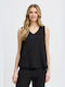 Women's Summer Blouse Linen Sleeveless with V Neckline Black