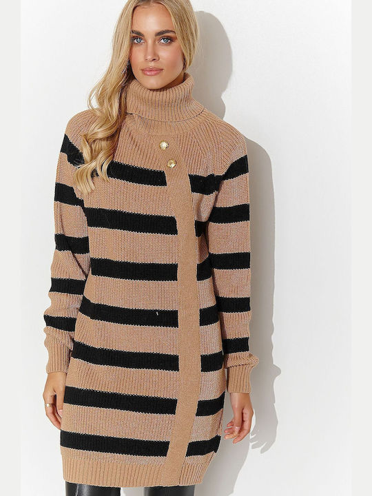 Makadamia Women's Pullover Turtleneck Striped Gold