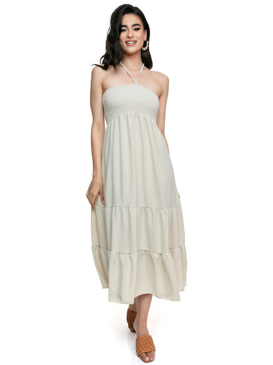 RichgirlBoudoir Summer Maxi Evening Dress with Ruffle Beige