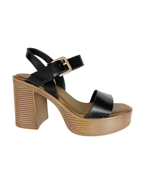 Ustyle Platform Women's Sandals Black with Chunky High Heel