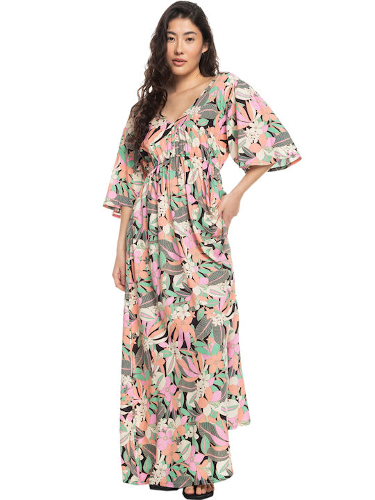 Roxy Peaceful Swell Again Maxi Dress with Ruffle Anthracite Pearly Tiles
