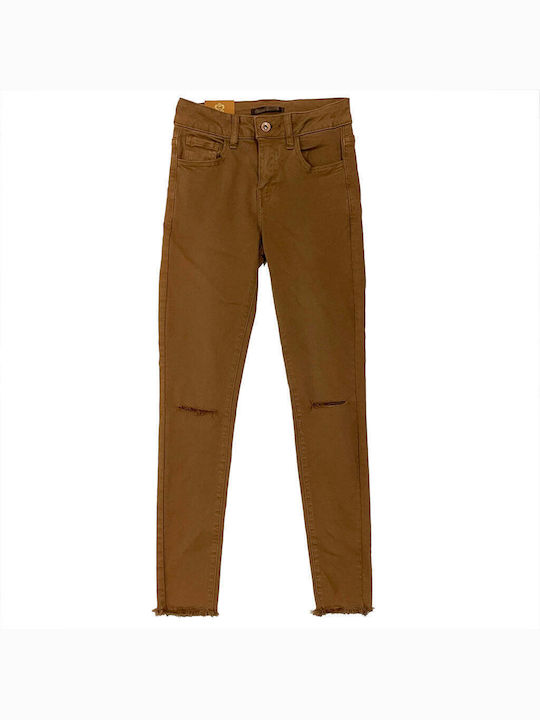Γυναικείο Jean Παντελόνι με Σκισίματα σε Skinny Εφαρμογή Καφέ