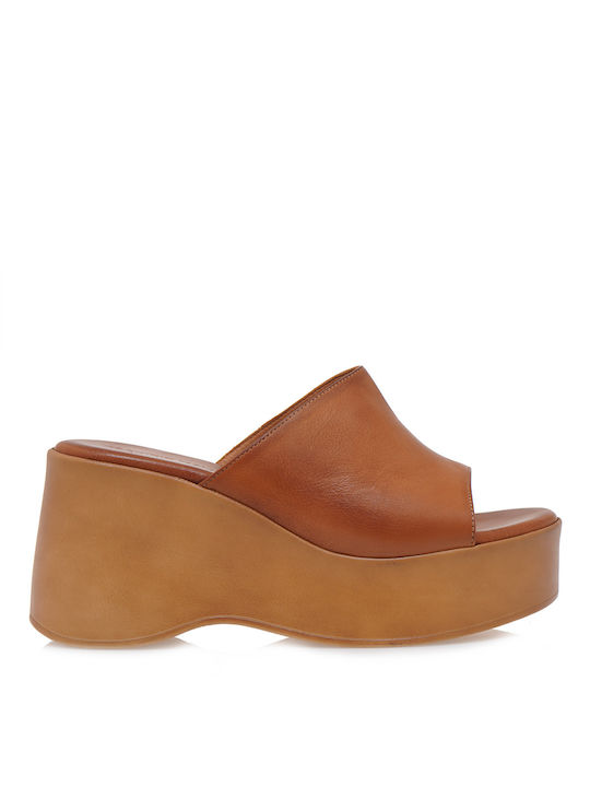 Tsakiris Mallas Women's Leather Platform Shoes Tabac Brown