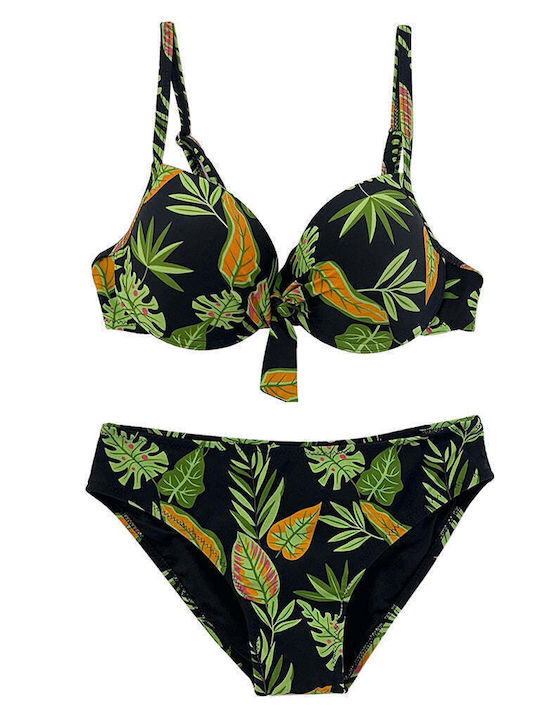 Ustyle Set Bikini Floral Μαύρο/πράσινο