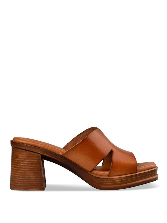 Envie Shoes Chunky Heel Leather Mules Brown