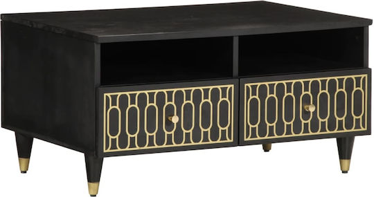 Rectangular Central Coffee Table Made of Solid Wood with Drawers Black M80xW54xH40cm