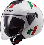 LS2 Twister II OF573 Jet Helmet with Sun Visor ECE 22.05 1150gr White / Green / Red