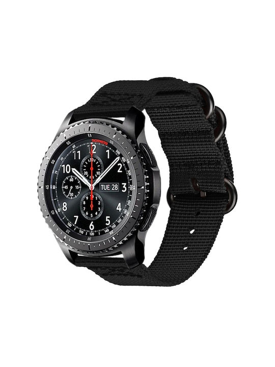 Samsung Galaxy Watch Active 2 18mm Gear S3 Nylon Ζώνη Ρολογιού Τριών Δακτυλίων Μαύρο