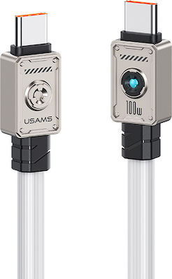 Usams Împletit / LED USB 2.0 Cablu USB-C bărbătesc - USB-C de sex masculin 100W Alb 1.2m (SJ684USB02)