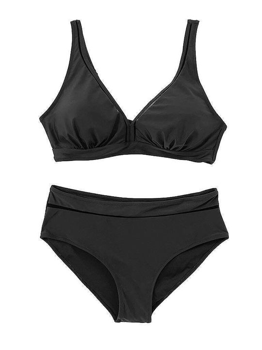 Ustyle Bikini Set Top & Slip Bottom with Adjustable Straps Black