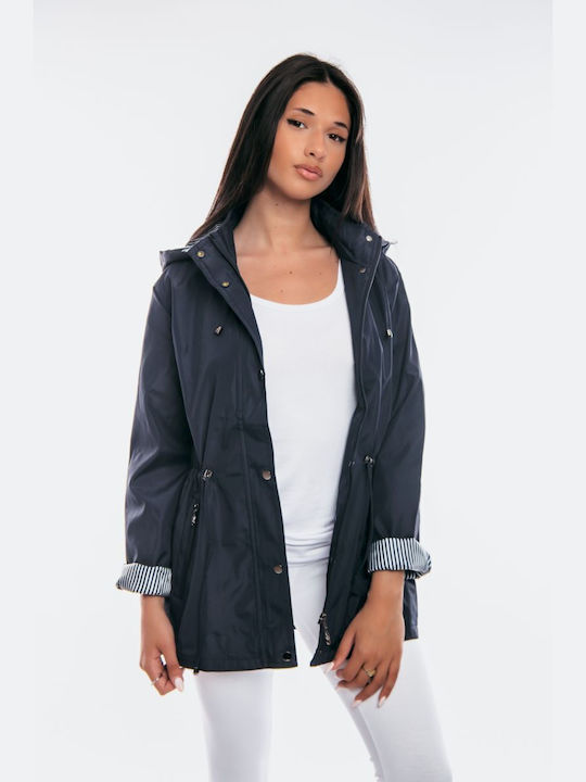 Dress Up Women's Short Lifestyle Jacket for Winter with Hood Blue