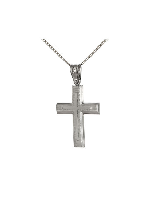 Men's White Gold Cross 14K