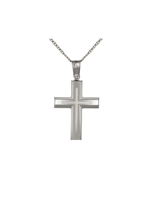 Men's White Gold Cross 14K