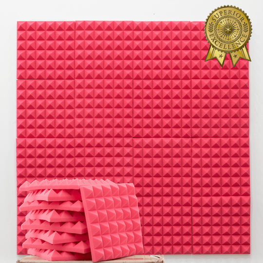 Ichopolis Audio Treatment Panel (25 Pieces) In Pyramid Design 30cm x 30cm x 50mm In Red Colour