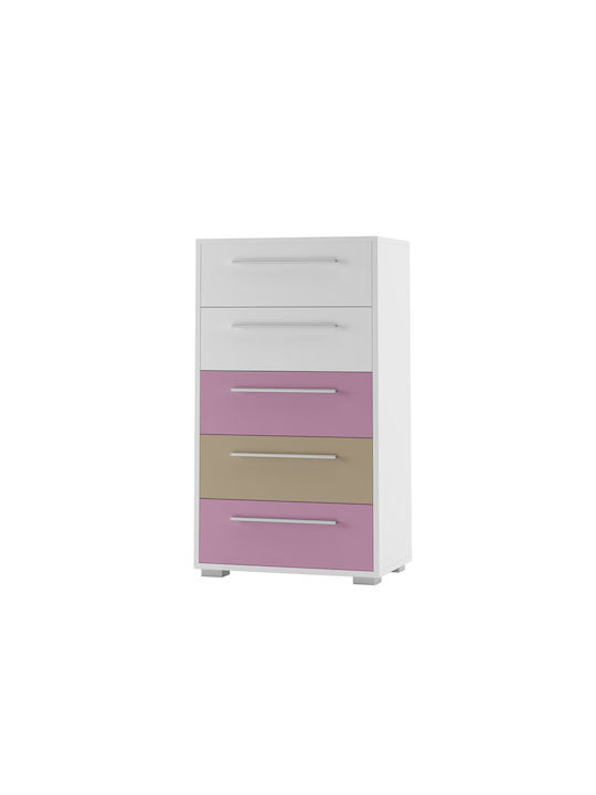 Kids Chest of Drawers White / Pink with 5 Drawers 60x28.3x102.3cm