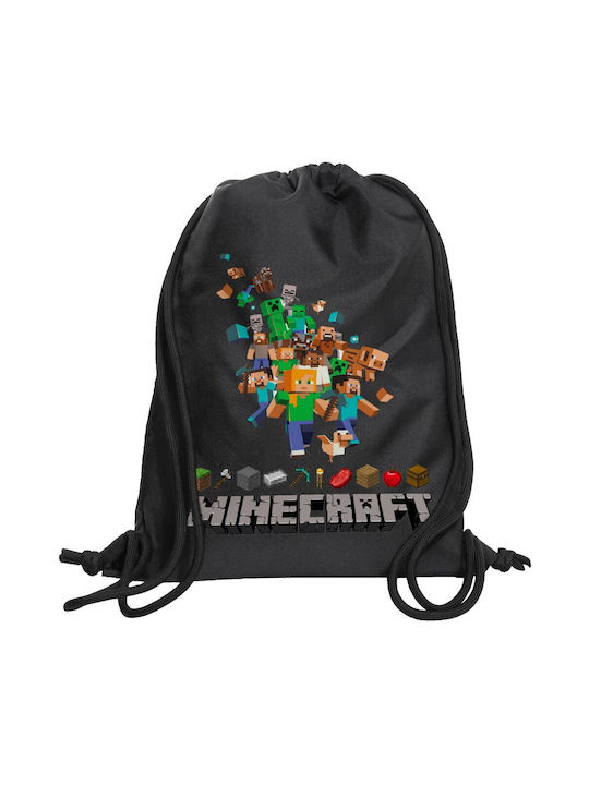 Koupakoupa Minecraft Adventure Παιδική Τσάντα Πουγκί Μαύρη 48x40εκ.