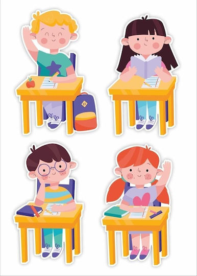 LearnHow Kids Window Sticker Children In Desks 4pcs