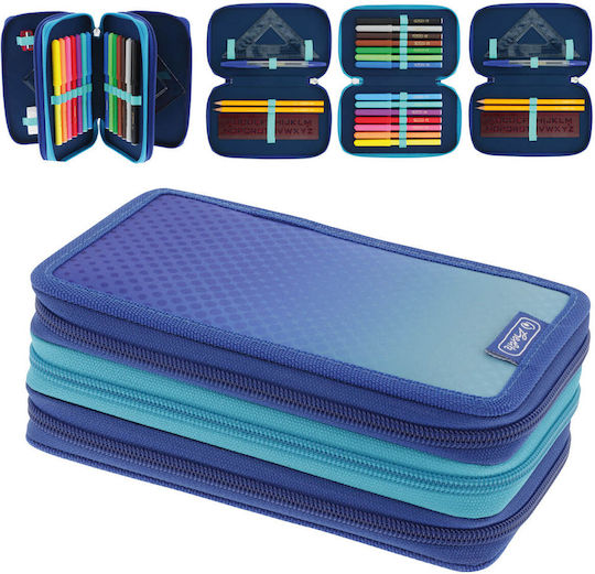 Herlitz Triple Pencil Case Filled 31pcs Dip Dye Blue Turquoise