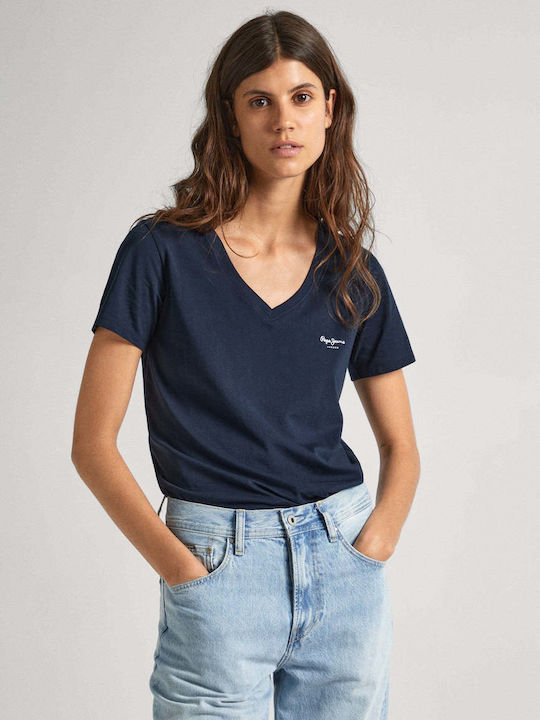 Pepe Jeans Women's Athletic T-shirt Fast Drying with V Neckline Blue