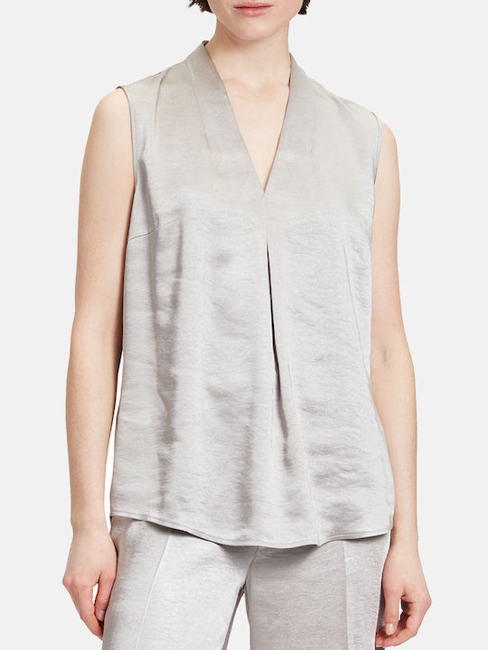 Betty Barclay Women's Blouse Satin Sleeveless with V Neckline Lightgray