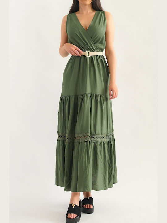 Naty Khaki Maxi Dress with Belt