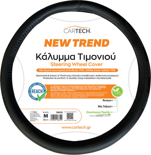 Cartech Κάλυμμα Τιμονιού Αυτοκινήτου Μαύρο με Μαύρη Ραφή