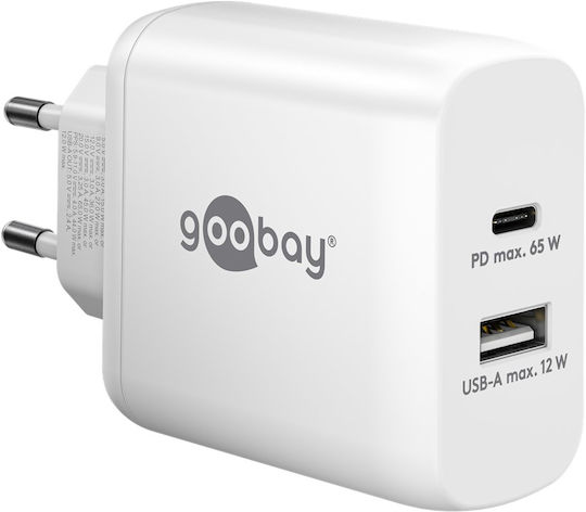 Goobay Φορτιστής Χωρίς Καλώδιο με Θύρα USB-A και Θύρα USB-C 65W Power Delivery Λευκός (65410)
