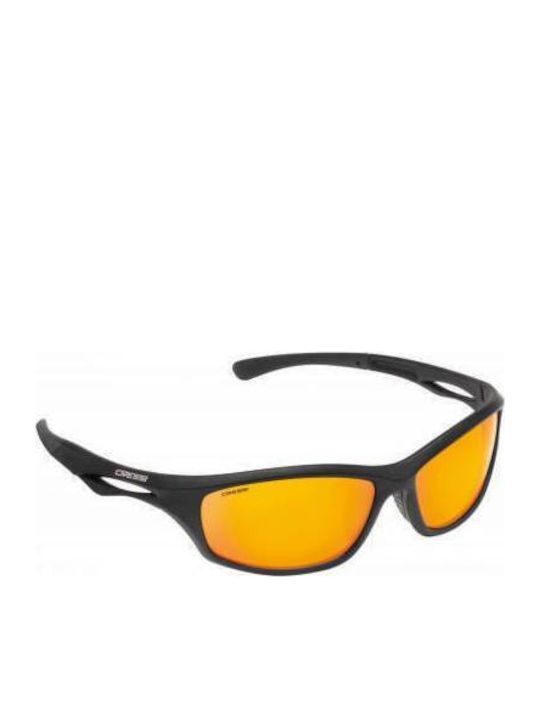 Unisex Sonnenbrille mit Schwarz Kunststoff Gestell und Orange Polarisiert Spiegel Linse