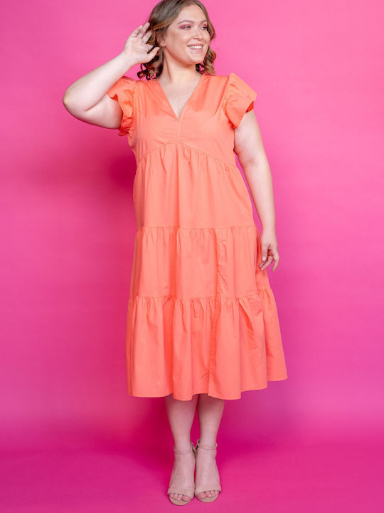 Maniags Dress with Ruffle Coral