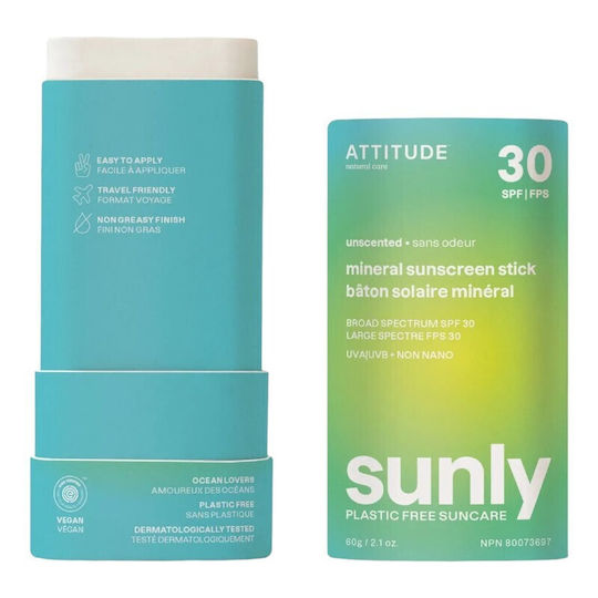Attitude Sunly Without Perfume Mineral Sunscreen Body Stick SPF30 60gr