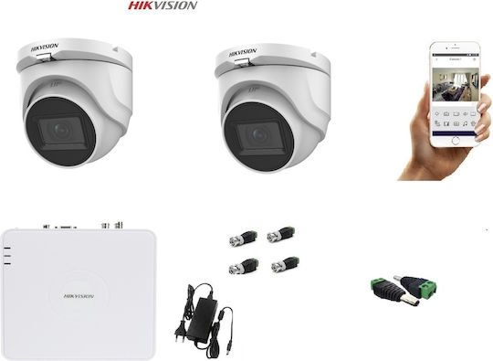 Комплект 1x Hikvision Ds-7104hqhi-k1 S 2 X Hikvision Ds-2ce76h0t-itmf C 1 Трансформатор 2a 12волта Bnc Изображение и Захранване
