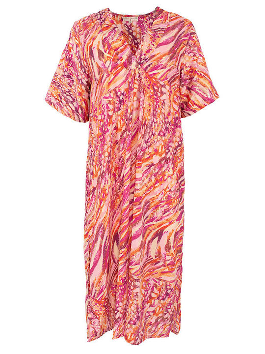 Lara Ethnics Summer Maxi Dress Satin with Slit Pink