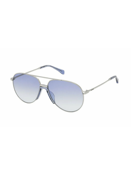 Zadig & Voltaire Sonnenbrillen mit Silber Rahmen und Blau Verlaufsfarbe Linse SZV320 579Y