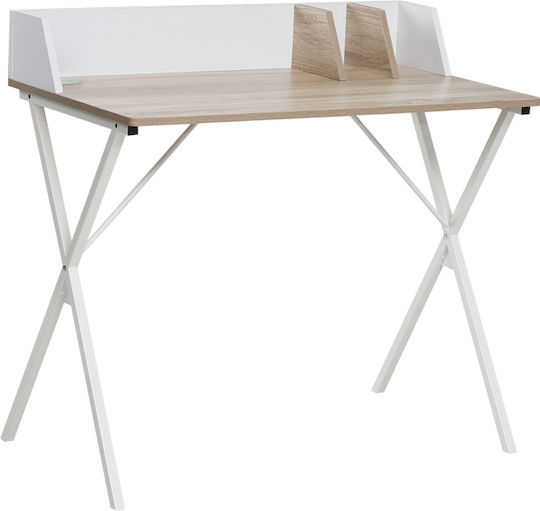 Computer Office Zervan Wooden Natural-White with Metal Legs 90x50x85cm