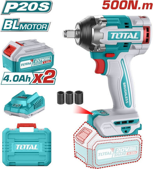 Total Brushless Impact Wrench Battery 20V 2x4Ah with Socket 1/2"