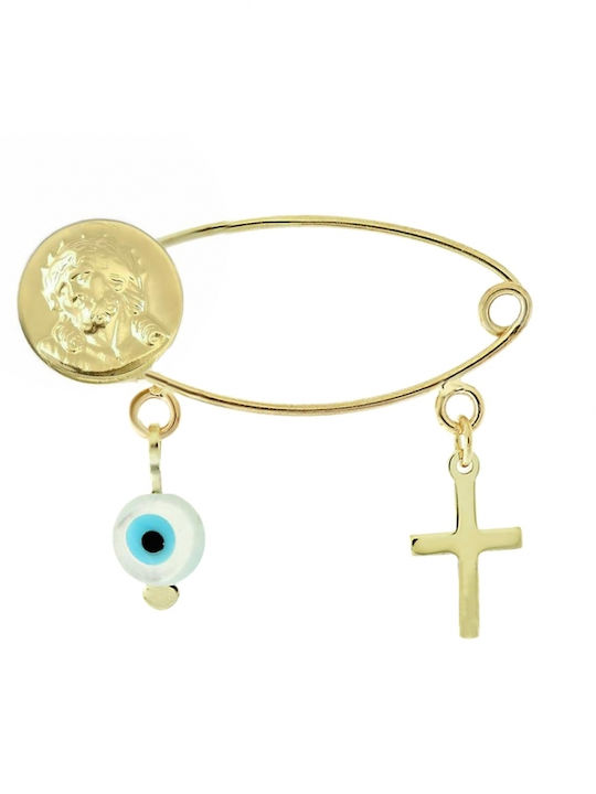Art d or Child Safety Pin made of Gold 9K with Cross