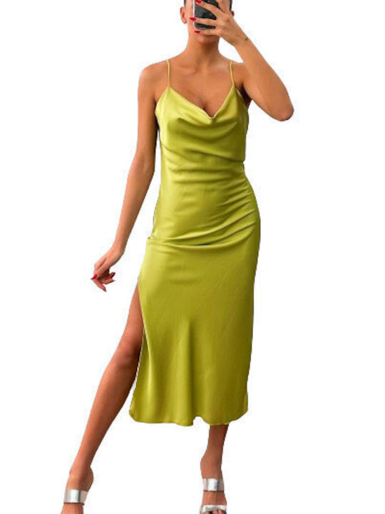 Chica Maxi Dress Satin with Slit Lime