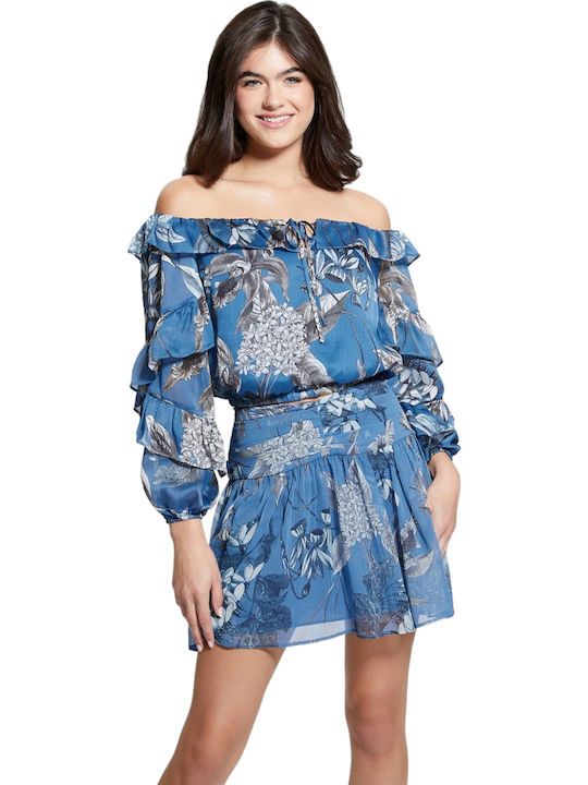 Guess Γυναικεία Μπλούζα Off-Shoulder Μακρυμάνικ...