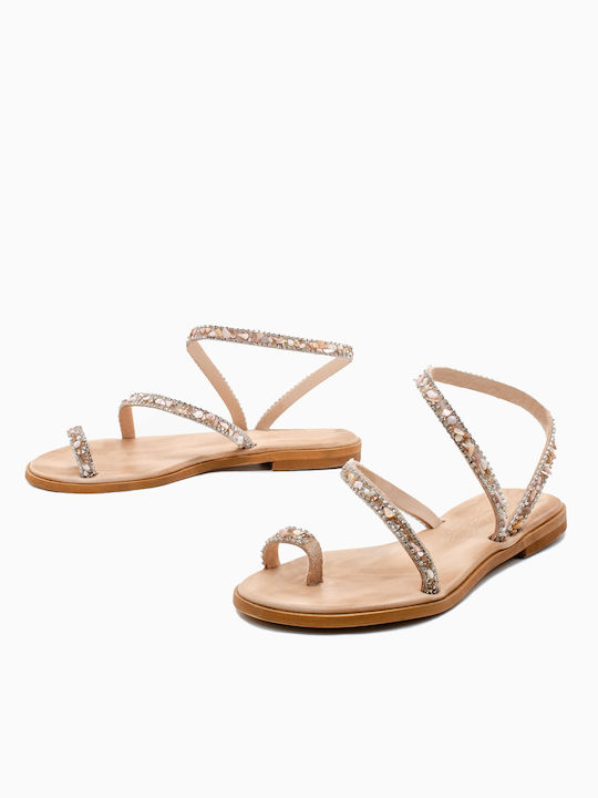 Sante Leather Women's Sandals with Stones Pink