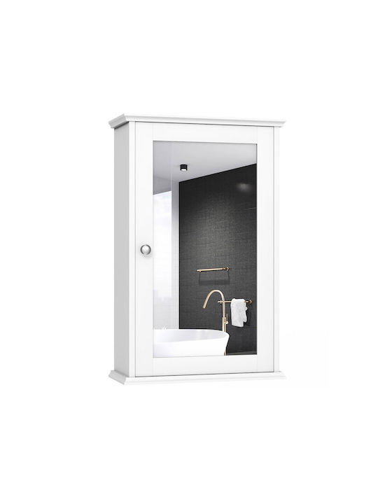 Costway Badezimmerspiegel aus MDF mit Regal & Schrank 34x15cm Weiß