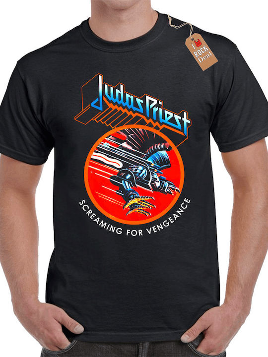 Rock Deal Judas Priest T-shirt Μαύρο Βαμβακερό