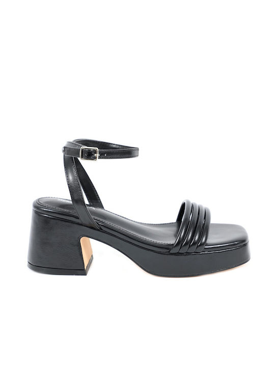 Doca Synthetic Leather Women's Sandals Black with Medium Heel