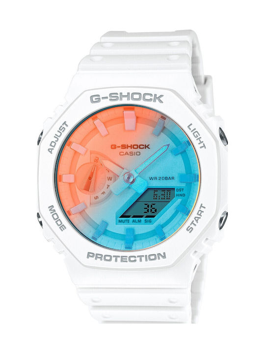 Casio G-shock Ανδρικό Ρολόι Χρονογράφος Μπαταρίας με Λευκό Καουτσούκ Λουράκι