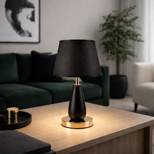 ForHome Metal Table Lamp for Socket E27 with Black Shade and Base