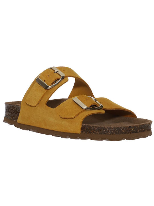 Malena Leather Women's Flat Sandals in Yellow Color