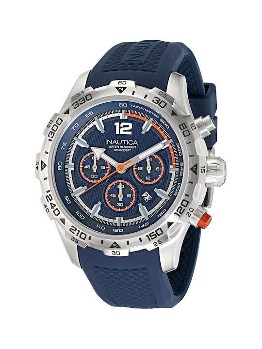 Nautica Watch Chronograph Battery with Blue Metal Bracelet