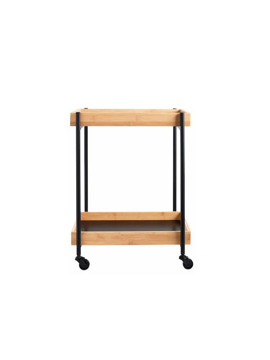 Rectangular Side Table with Wheels Μεταλλικο - Ξυλο L45xW38xH58.5cm